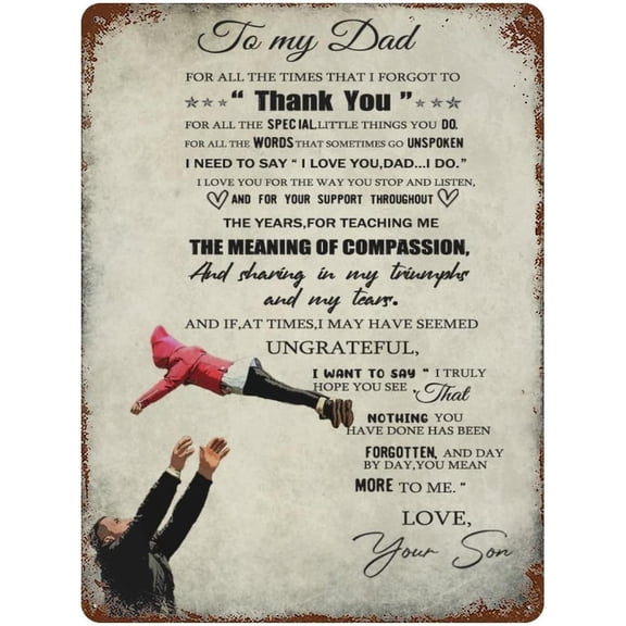 Vintage Hanging Plate to My Dad from Son Metal Tin Sign,Birthday Gifts for Dad,Dad Gifts for Father, Thanksgiving Days Gift for Dad Home Wall Decor 12"x16"
