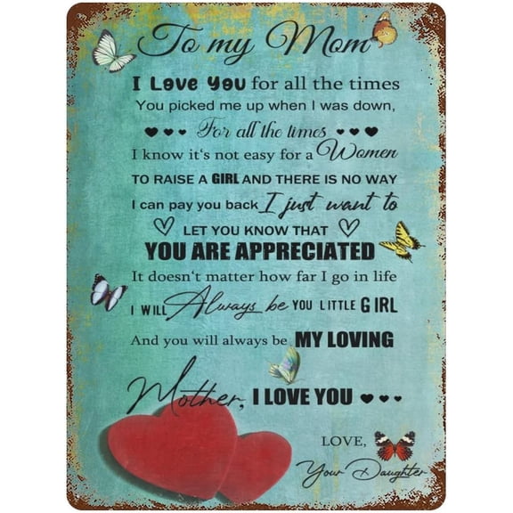 Vintage Hanging Plate to My Mom from Daughter Metal Tin Sign,Birthday Gifts for Mum,Mom Gifts for Mom Stepmom, Inspirational Quote Sign for Home Wall Decoration 12"x16"