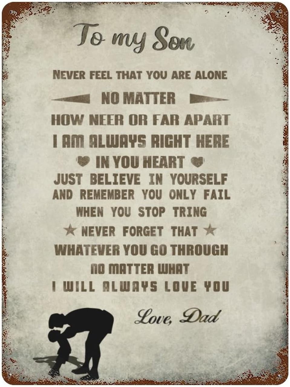 Vintage Hanging Plate to My Son from Dad Metal Tin Sign,Birthday Gifts For  Son,Kids Gifts For Graduation, Valentines day, Birthday - Inspirational  Quote Sign for Home Wall Decoration 5.5\, image size:959x1279