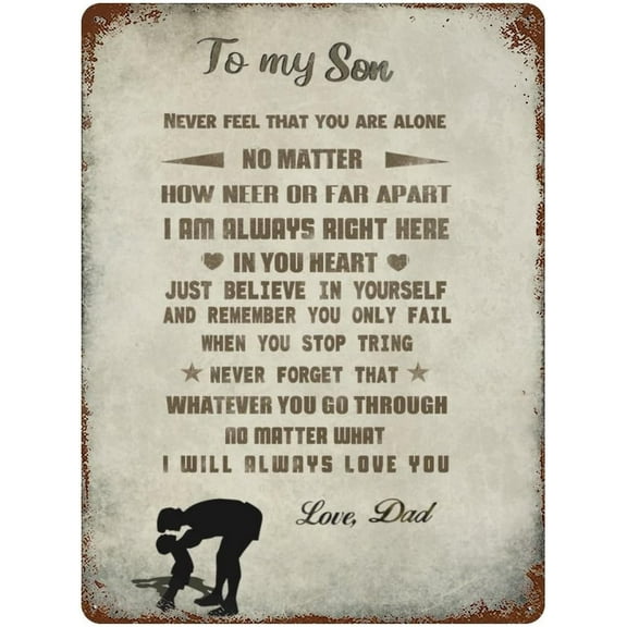 Vintage Hanging Plate to My Son from Dad Metal Tin Sign,Birthday Gifts For Son,Kids Gifts For Graduation, Valentines day, Birthday - Inspirational Quote Sign for Home Wall Decoration 12"x16"
