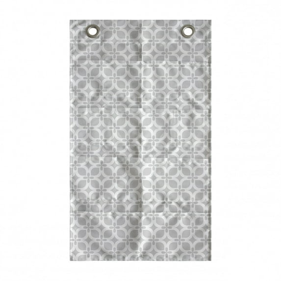 Vintage Hanging Pocket Organizer, Simplistic Floral Pattern with Nostalgic Circular Square Motif in Neutral Tone, Printed Polyester Storage Bag with Pockets, 21" x 31", Pale Grey White