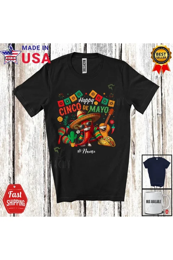 Vintage Happy Cinco De Mayo; Joyful Custom Name Fiesta Chili Dabbing; Mexican T-Shirthot Trending Birthday Gifts
