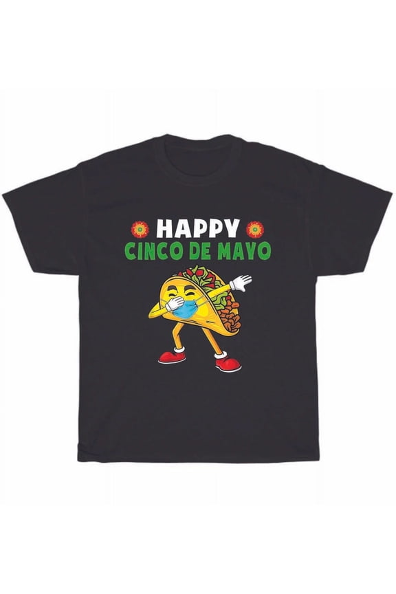 Vintage Happy Cinco De Mayo Taco Wearing Mask Dabbing Dab Dance T-Shirt Unisex Tee Gift S-5XL Trending Birrthday Tee Gifts Vintage Tee -Birthday Gifts, Unisex T-Shirt