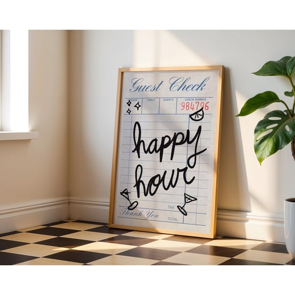 Vintage Happy Hour Cocktail Bar Wall Art Decor Unframed Paper Print