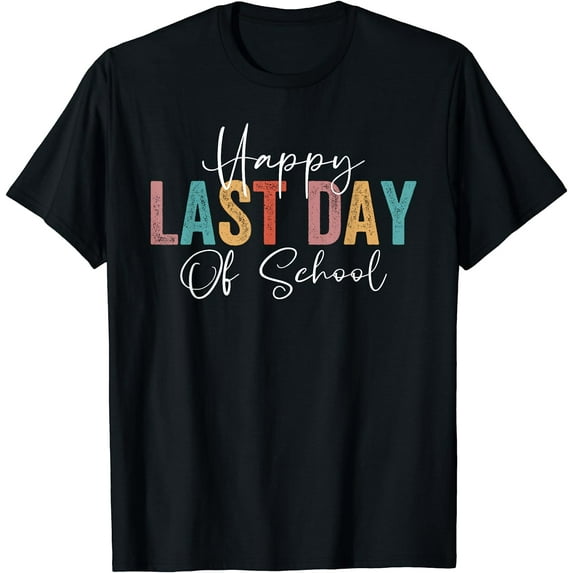 Vintage Happy Last Day of School Teacher Student Graduation T-Shirt Black Medium