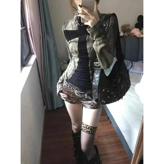 Vintage Harajuku Streetwear American Retro Tees Subculture Japanese Y2k Print T-shirt Women 2000s Gothic Long Sleeve Blouse Tops