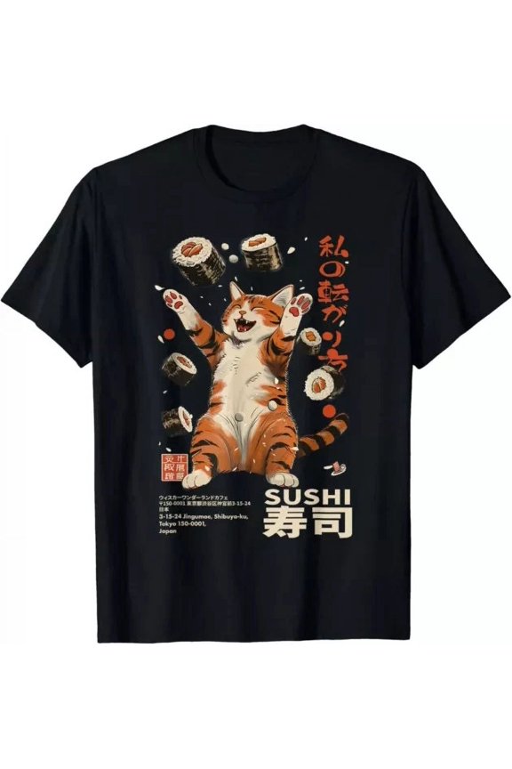 Vintage Harajuku Sushi Cat Japanese Kawaii Sushi Cat Tokyo Gift Tee S-3Xlhot Trending Birthday Gifts