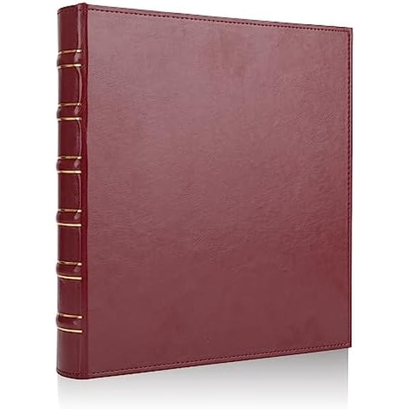 Vintage Hardback 3 Ring Binder 1 Inch, Professional Leather Binder 3 Ring, Three Ring Binders Fits 8.5" x 11", D Ring Binders for Photo Album, Home, School and Office Supplies- Dark Red