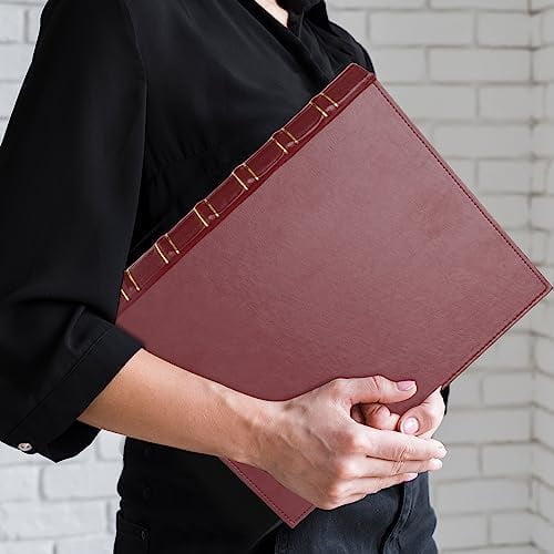 Vintage Hardback 3 Ring Binder 1 Inch, Professional Leather Binder 3 Ring, Three Ring Binders Fits 8.5" x 11", D Ring Binders for Photo Album, Home, School and Office Supplies- Dark Red