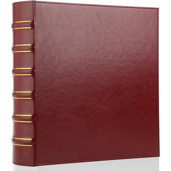 Vintage Hardback 3 Ring Binder 2 Inch, Professional Leather Ring, Three Binders Fits 8.5" x 11", D for Photo Album, Home, School and Office Supplies- Dark Red
