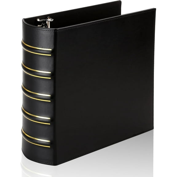 Vintage Hardback 3 Ring Binder 3 Inch, Professional Leather Binder 3 Ring, D Ring Binders Fits 8.5 x 11, Three Ring Binders for Photo Album, Home, School and Office Supplies- Black