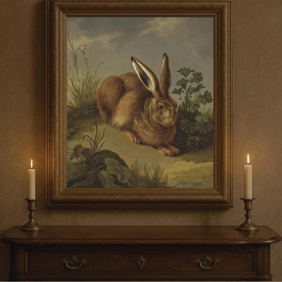 Vintage Hare Poster Antique Rabbit & Wild Herbs, Cottagecore Decor Unframed Paper Print