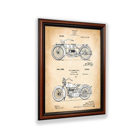 Vintage Harley Davidson Decor 1919 and 1928 Framed Motorcycle Patent Print, Unique Harley Davidson Wall Art, Man Cave Motorcycle Gifts For Men, 2136W