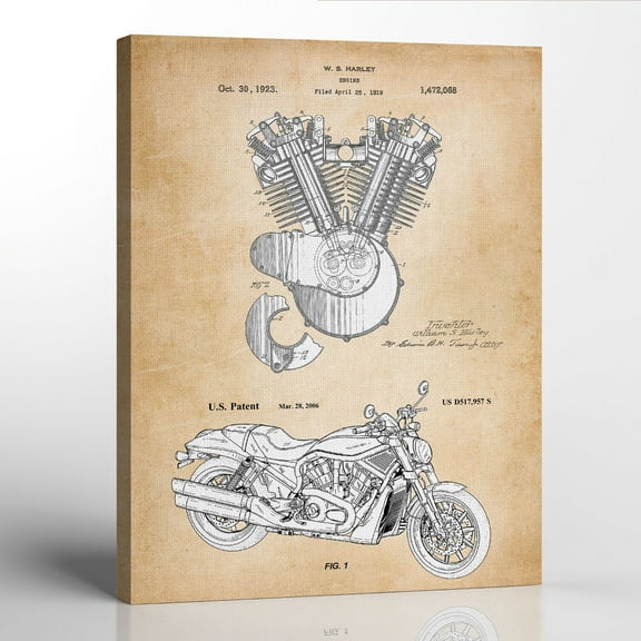 Vintage Harley Davidson Engine and Motorcycle Patent Canvas Frame, Harley Davidson Decor, Harley Davidson Gifts for Men, Motorcycle Art, Motorcycle Picture Frame,16x20