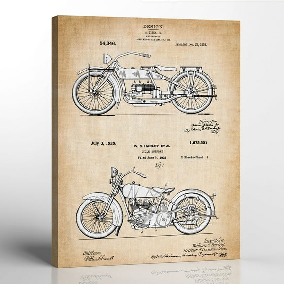 Vintage Harley Davidson Patent Canvas Frame, Harley Davidson Decor, Harley Davidson Gifts for Women, Motorcycle Wall Art, Motorcycle Art 16x20