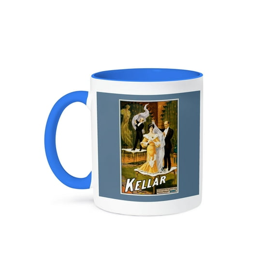 3dRose, Vintage Harry kellar Greatest Wonder Gone Illusion Magician Poster, 11oz Two-Tone Blue Mug