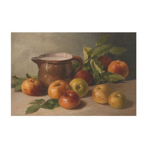 Vintage Harvest Apples Still Life Oil Painting Canvas Wall Art for Living Room Bedroom Kitchen Bathroom 12*18in