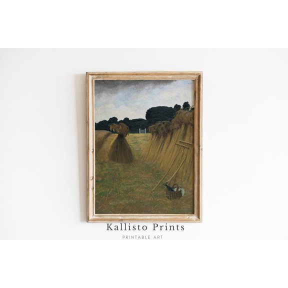 Vintage Harvest Field Art Print Poster, Rustic Farmhouse Decor, Antique Countryside Landscape, Print Poster Autumn Scene, Cottagecore Wall Art 128, Size 8x12 UNFFRAMED F03.1.6l2972