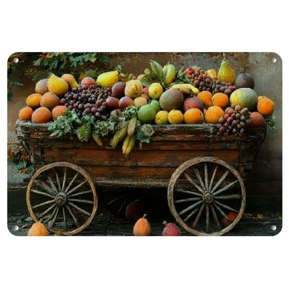 Vintage Harvest-Season Wagon Metal Sign - Durable Iron Wall Art, Pre-Drilled for Easy Hanging - Perfect for Home, Cafe, or Garage Decor - Ideal Holiday Gift