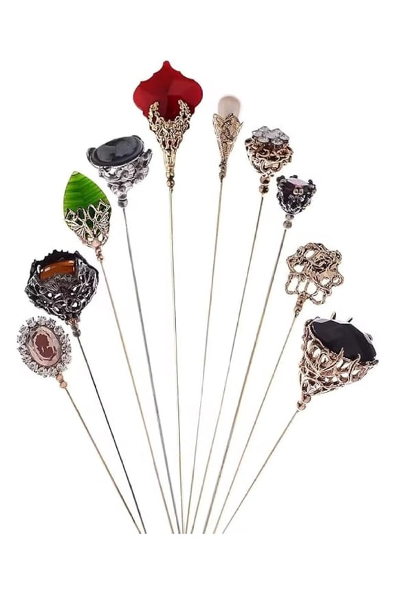 Vintage Hat and Lapel Pins 10Pcs - Flexible Bendable Pin for Hats, Scarves, Suits - Secure Decorative Brooch for Clothing & Accessories - Classic Style