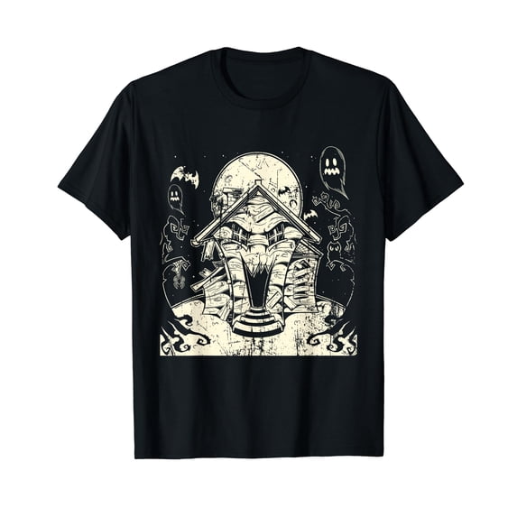Vintage Haunted House Halloween T Shirt - Moon and Graveyard T-Shirt