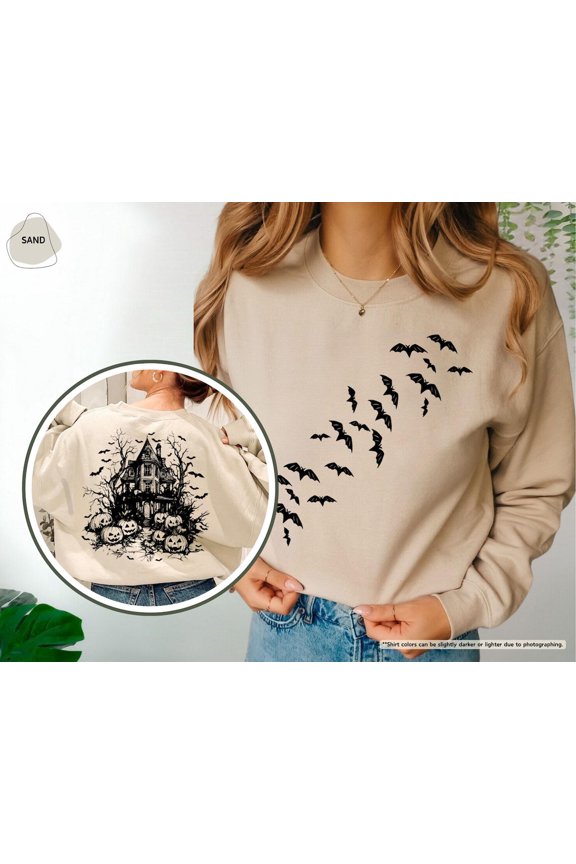 Vintage Haunted House Sweatshirt, Retro Hoodie, Bat Sweater, Spooky House Sweatshirt, , Pumpkin Season Sweater All Size S-5Xl