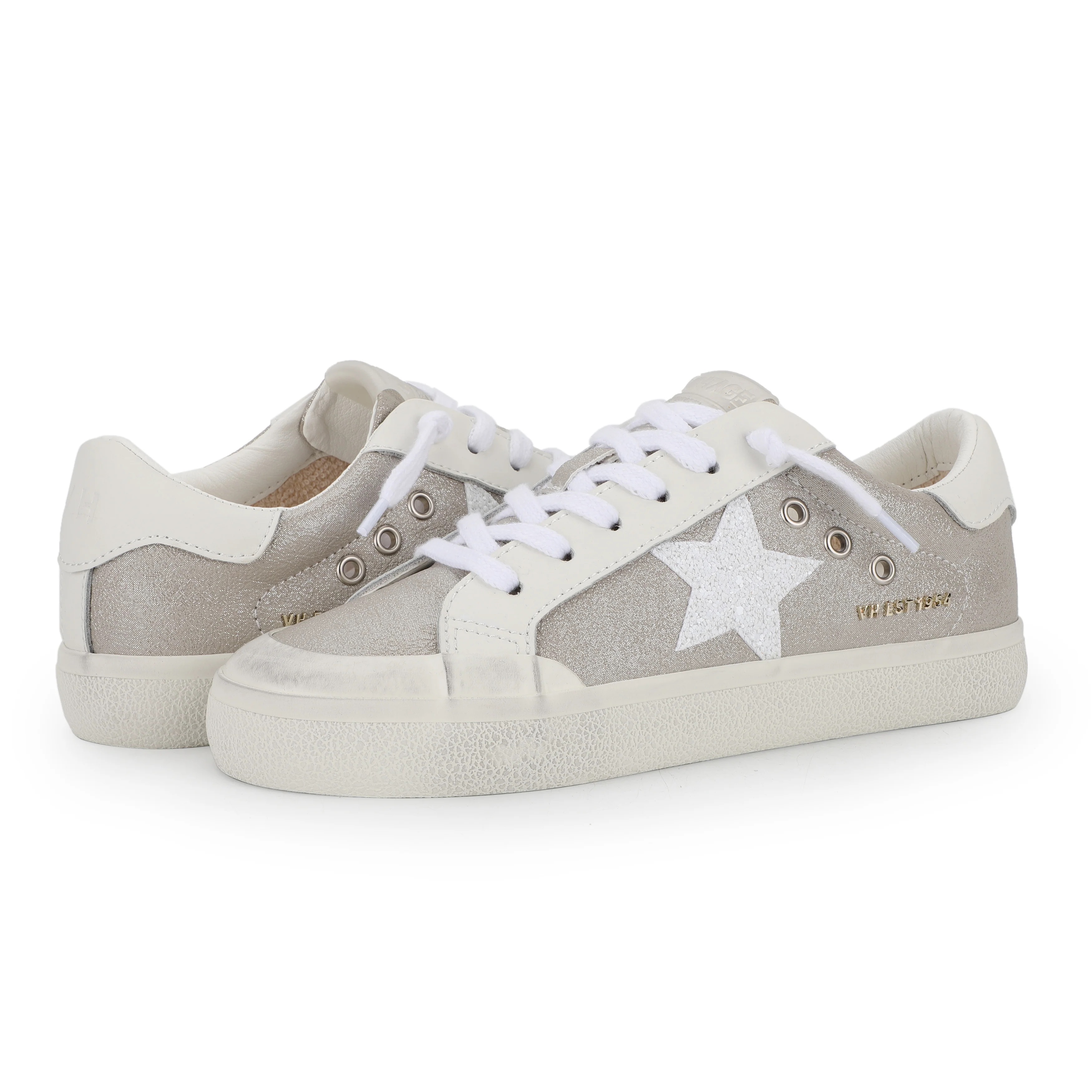 VINTAGE HAVANA Women's Ream Glitter Platform Sneakers – Off White Casual Fashion Shoes With Star Detail