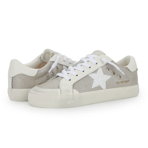 Vintage Havana Womens Keren Metallic and Glitter Star Embellished Sneaker (8, White Multi)