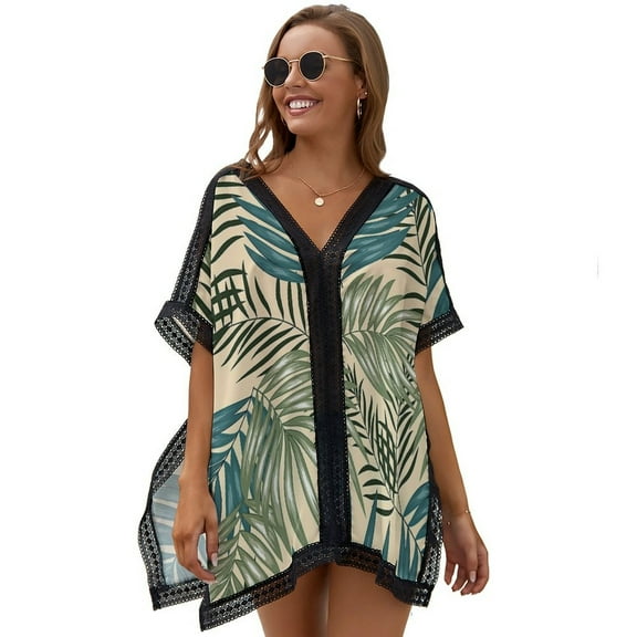 Vintage Hawaiian Aloha Graphic Printed Women's Swimsuit Cover Up Summer Swimsuit Dress