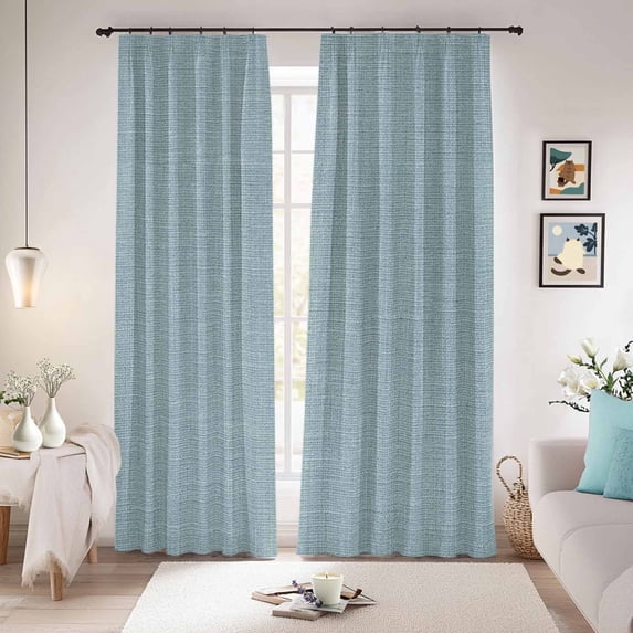 Vintage Haze Blue Blackout Curtains for Bedroom/Living Room, Pinch Pleated Black Out Curtains, Farmhouse Retro Solid Color Linen Texture Room Darkening Window Drapes with Hooks 2 Panels, 59"x70"