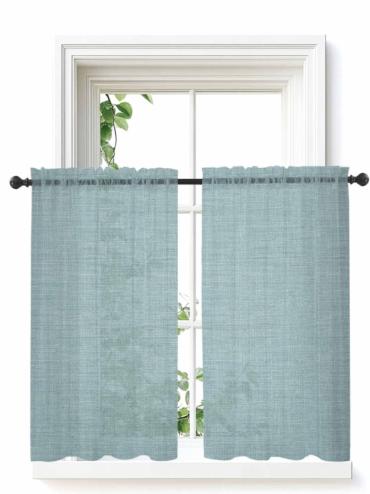 Vintage Haze Blue Curtains 45 Inch Length,Sheer Curtains for Bedroom Living Room Window Farmhouse Retro Solid Color Linen Texture Voile Drapes Kitchen Curtains Small Half Window 52"x45" 2 Panels