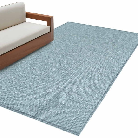 Vintage Haze Blue Large Area Rugs for Bedroom Living Room, Soft Non Slip Carpet Bedside Rug, Farmhouse Retro Solid Color Linen Texture Rectangular Floor Cover Kitchen Accent Rug 2.7'x5' for Office