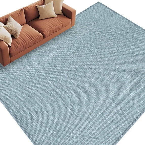 Vintage Haze Blue Large Area Rugs for Bedroom Living Room, Soft Non Slip Carpet Bedside Rug, Farmhouse Retro Solid Color Linen Texture Rectangular Floor Cover Kitchen Accent Rug 8'x10' for Office