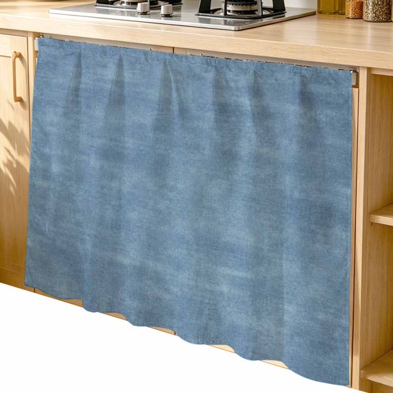 Vintage Hazy Blue Cabinet Dishwasher Hidden Curtains, Privacy Closet Door Curtain, Modern Farmhouse Textured Rustic Adhesive Dust Proof Under Sink Skirt for Bathroom Kitchen 35"x35"