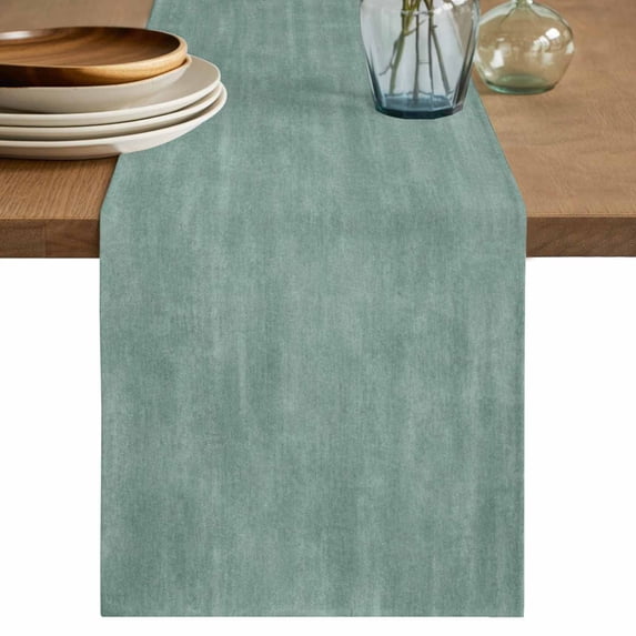 Vintage Hazy Green Table Runner, Modern Farmhouse Textured Rustic Washable Cotton Linen Table Runners 120 Inches Long, Dresser Scarf Runner for Dining/Living Room/Kitchen/Square Tables 13''x120''