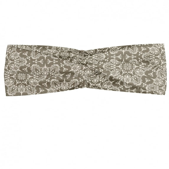 Vintage Headband, Classical Timeless Motifs Medieval Victorian Flowers and Swirls Antique, Elastic and Soft Women's Bandana for Sports and Everyday Use, Grey Red Coconut, by Ambesonne