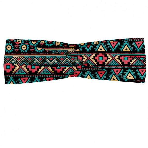 Vintage Headband, Eastern Style Doodles Native Tribe Art Folk Oriental Art, Elastic and Soft Women's Bandana for Sports and Everyday Use, Grey Red Coconut, by Ambesonne