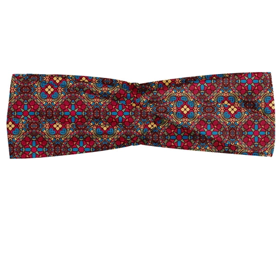 Vintage Headband, Retro Vivid Colored South Eastern Oriental Pattern with Geometric Floral Cuts Image, Elastic and Soft Women's Bandana for Sports and Everyday Use, Grey Red Coconut, by Ambesonne