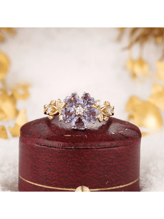 Vintage Heart Cut Alexandrite Floral Promise Ring in 14K Yellow Gold Vermeil- Floral Ring Promise Custom Jewelry For Women- June Birthstone