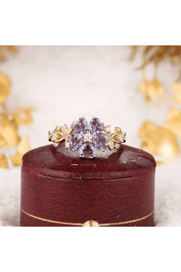 Vintage Heart Cut Alexandrite Floral Promise Ring in 14K Yellow Gold Vermeil- Floral Ring Promise Custom Jewelry For Women- June Birthstone