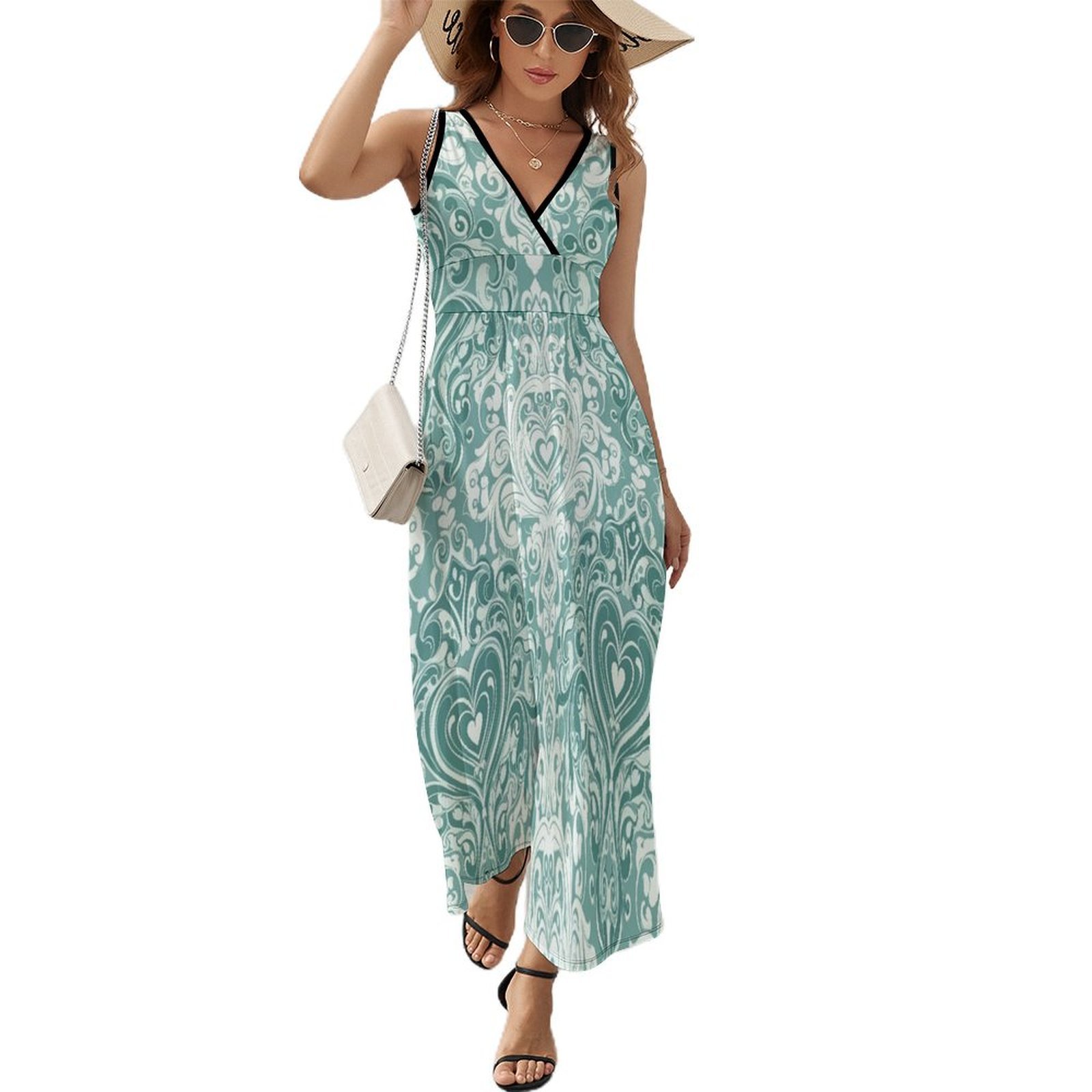 Vintage Heart Damask Pattern Sleeveless Dress Dresses Women Summer Evening Dresses  Ladies Bohemia Long Dresses - Walmart.com