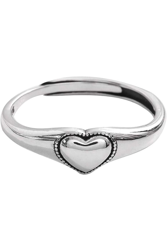 Vintage Heart S925 Sterling Silver Ring for Women Dainty Engagement Promise Love Expandable Open Finger Statement Stacking Rings Adjustable Fashion Gift Valentine's Anniversary(Polished)