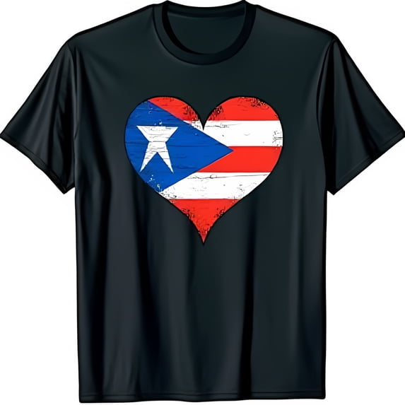Vintage Heart Shaped Puerto Rican Graphic on Black T-Shirt for Pride