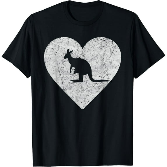 Vintage Heart With Kangaroo Graphic Funny Kangaroo Lovers T-Shirt men and women can wear, black, white, gifts
