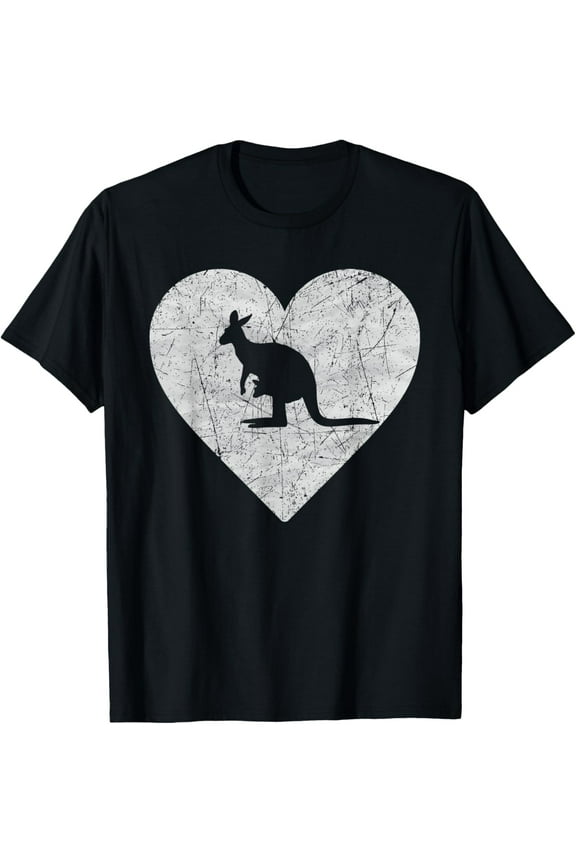 Vintage Heart With Kangaroo Graphic Funny Kangaroo Lovers T-Shirt men and women can wear, black, white, gifts