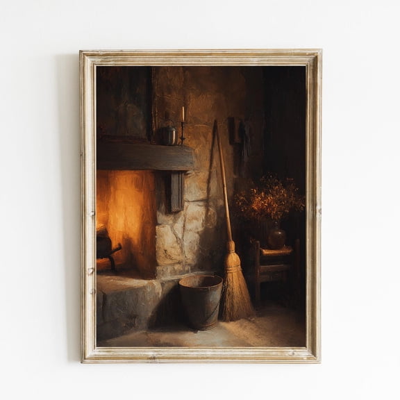 Vintage Hearth Print Poster Dark Rustic Wall Art Poster Warm English Country Decor Poster Cottagecore Fall Wall Art Poster E1228, Unframed Poster Size 8x12 F03.1.18l212