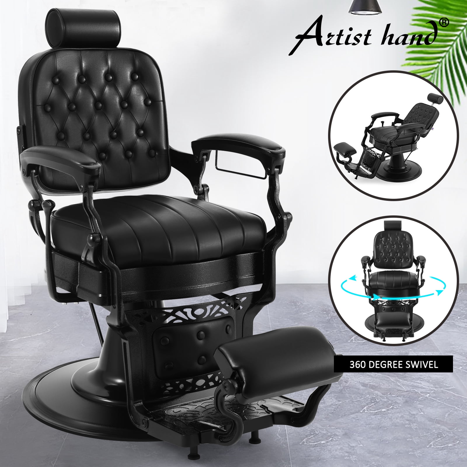 Vintage Heavy Duty Reclining Barber Chair Hydraulic PU Leather Hair ...