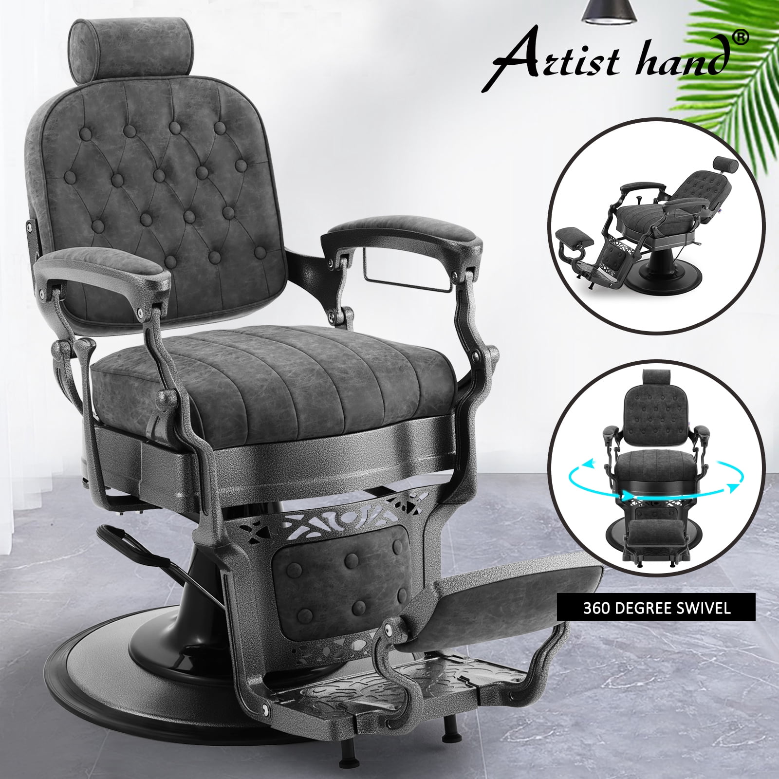 Vintage Heavy Duty Reclining Barber Chair Hydraulic PU Leather Hair ...