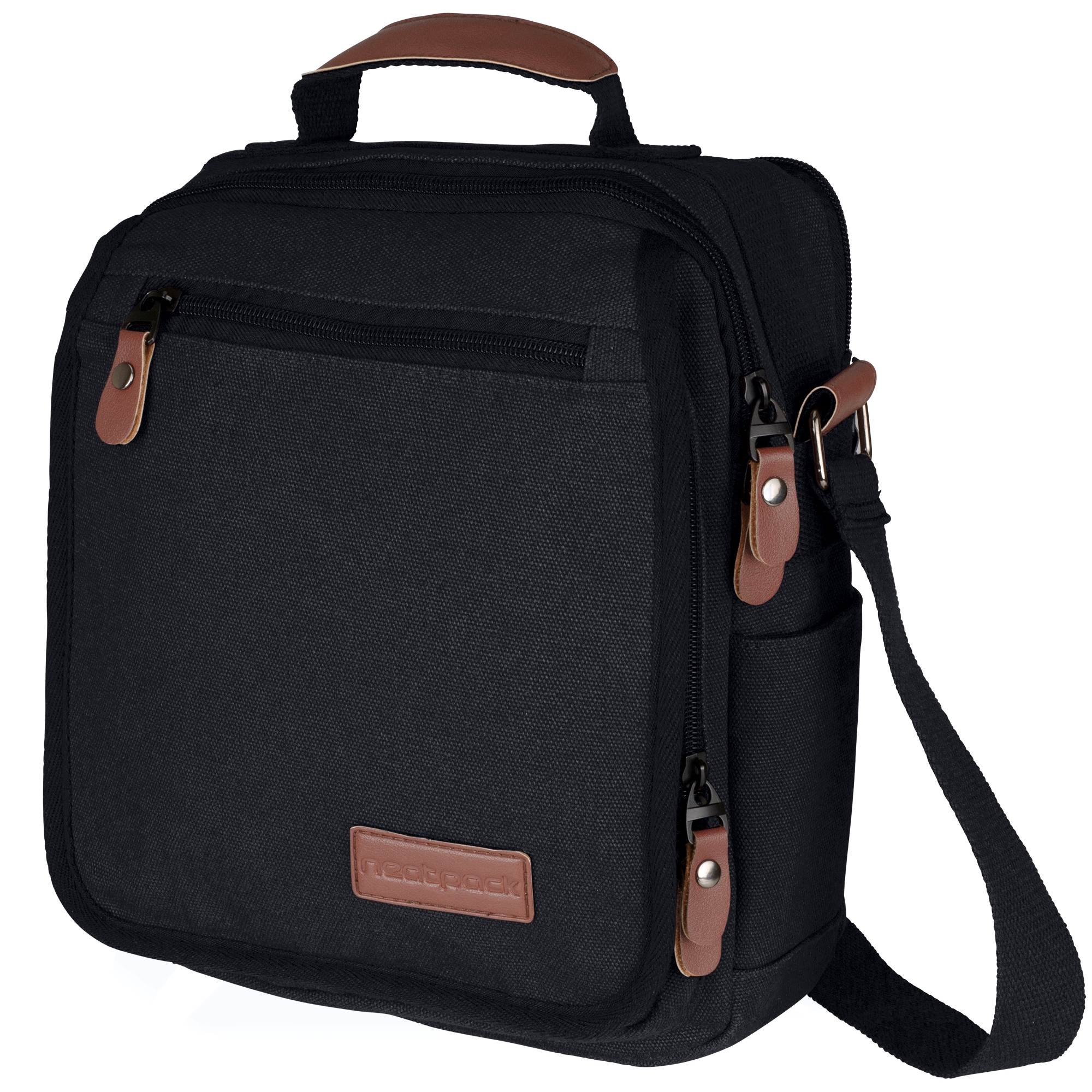 Vintage Heavy Duty Vertical Canvas Messenger Bag Black with Antitheft Pocket by NeatPack Walmart