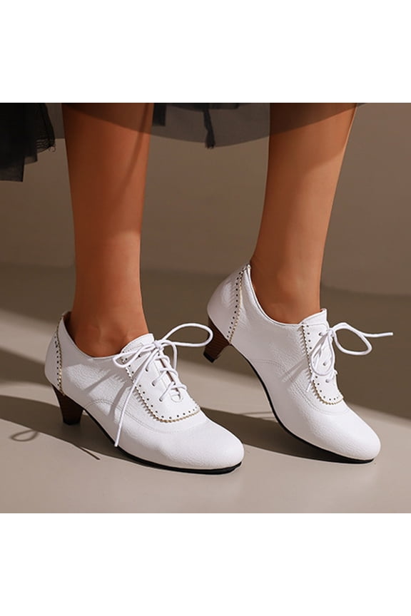 Vintage Heels For Women Stacked Heel Witch Shoes Lace Up Work Shoe